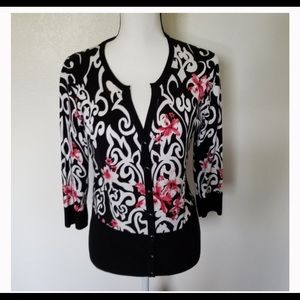 WHBM black white pink cardigan